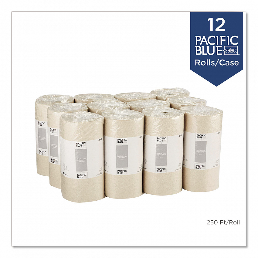 Pacific Blue Basic Jumbo Perforated Kitchen Roll Paper Towels, 2-Ply, 11 x 8.8, Brown, 250/Roll, 12 Rolls/Carton (28290)