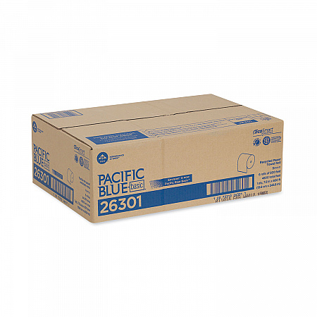 Pacific Blue Basic Recycled Nonperforated Paper Towel Rolls, 1-Ply, 7.78 x 800 ft, Brown, 6 Rolls/Carton (26301)