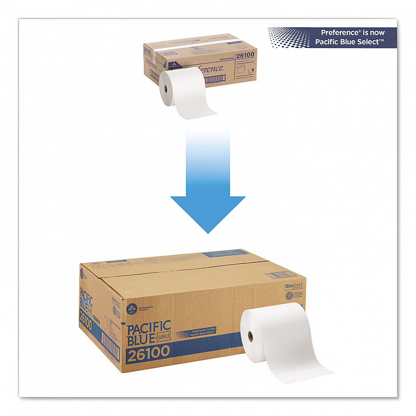 Pacific Blue Basic Recycled Nonperforated Paper Towel Rolls, 1-Ply, 7.78 x 1,000 ft, White, 6 Rolls/Carton (26100)