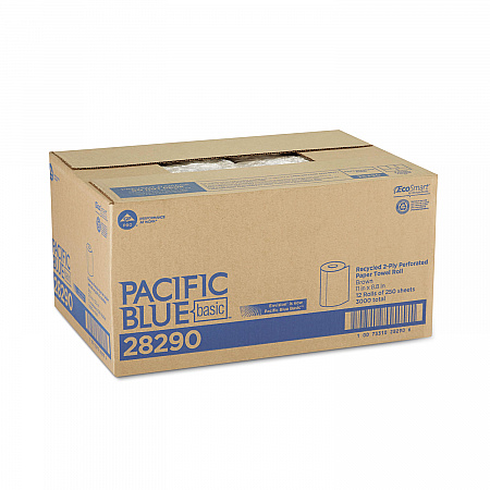 Pacific Blue Basic Jumbo Perforated Kitchen Roll Paper Towels, 2-Ply, 11 x 8.8, Brown, 250/Roll, 12 Rolls/Carton (28290)