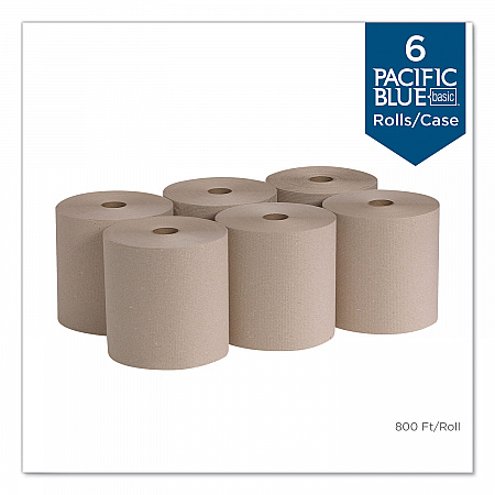 Pacific Blue Basic Recycled Nonperforated Paper Towel Rolls, 1-Ply, 7.78 x 800 ft, Brown, 6 Rolls/Carton (26301)