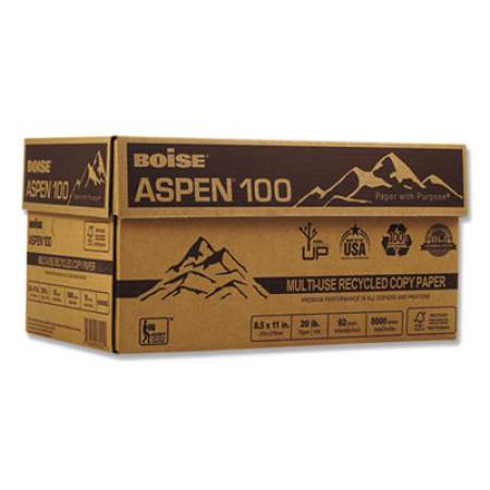 Boise ASPEN 100 Multi-Use Recycled Paper, 92 Bright, 20lb, 8.5 x 11, White, 500 Sheets/Ream, 10 Reams/Carton (054922)