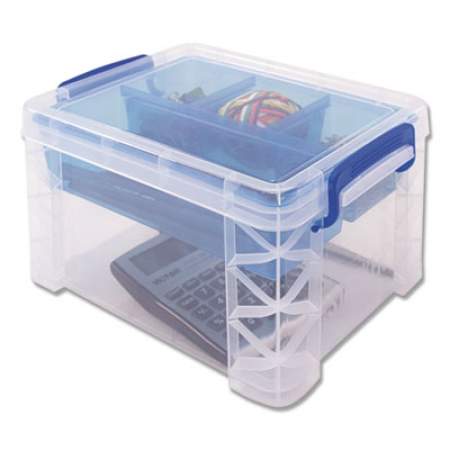 Advantus Super Stacker Divided Storage Box, 5 Sections, 7.5" x 10.13" x 6.5", Clear/Blue (37375)