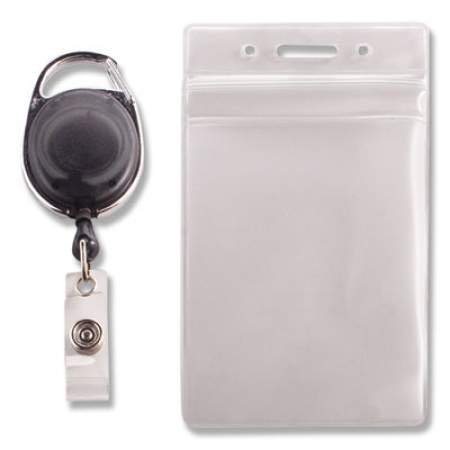 Advantus Resealable ID Badge Holder, Cord Reel, Vertical, 3.68 x 5, Frosted, 10/Pack (91129)