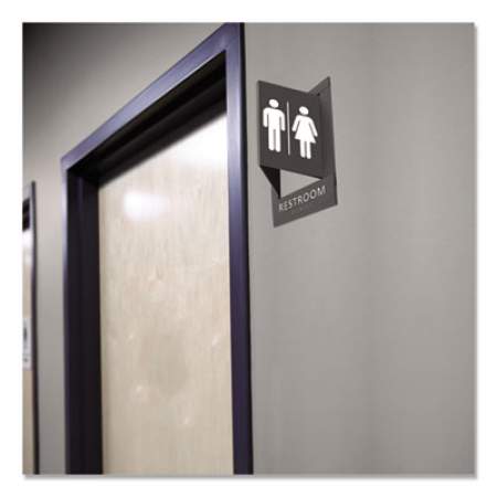 Advantus Pop-Out ADA Sign, Restroom, Tactile Symbol/Braille, Plastic, 6 x 9, Gray/White (91098)