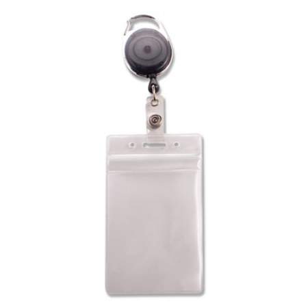 Advantus Resealable ID Badge Holder, Cord Reel, Vertical, 3.68 x 5, Frosted, 10/Pack (91129)