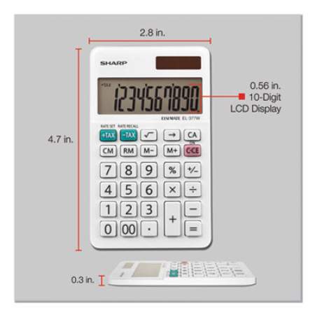 Sharp EL-377WB Large Pocket Calculator, 10-Digit LCD