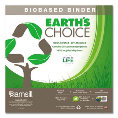 Samsill Earth's Choice Biobased D-Ring View Binder, 3 Rings, 2" Capacity, 11 x 8.5, White (16967)