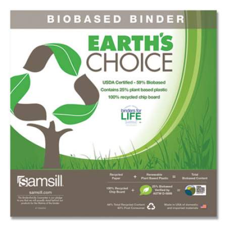 Samsill Earth's Choice Biobased Round Ring Reference Binder, 3 Rings, 5" Capacity, 11 x 8.5, Black (14800)