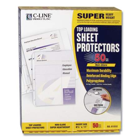 C-Line Super Heavyweight Poly Sheet Protectors, Non-Glare, 2", 11 x 8 1/2, 50/BX (61008)