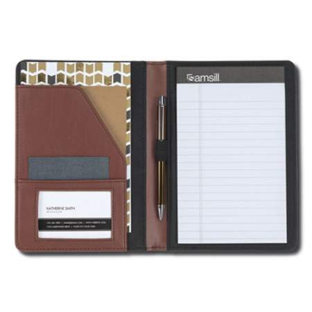 Samsill Contrast Stitch Leather Padfolio, 6 1/4w x 8 3/4h, Open Style, Brown (71736)
