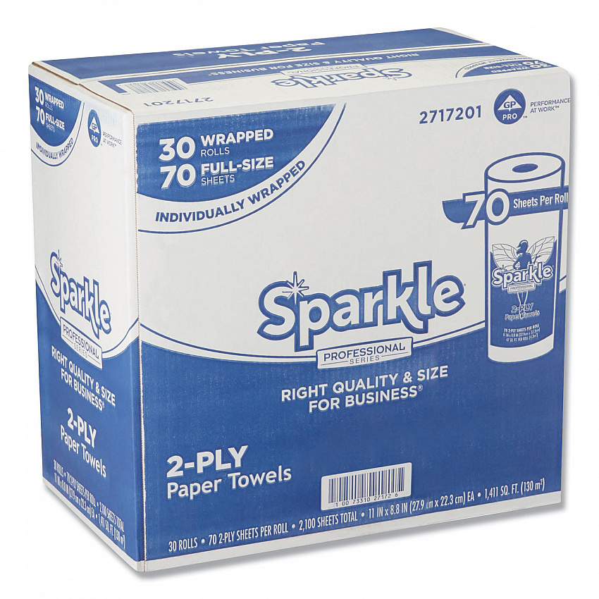 Sparkle ps Premium Perforated Paper Kitchen Towel Roll, 2-Ply, 11 x 8.8, White, 70 Sheets, 30 Rolls/Carton (2717201)