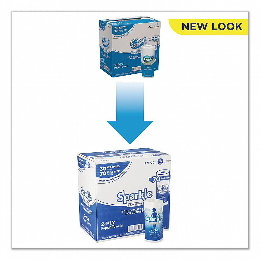Sparkle ps Premium Perforated Paper Kitchen Towel Roll, 2-Ply, 11 x 8.8, White, 70 Sheets, 30 Rolls/Carton (2717201)