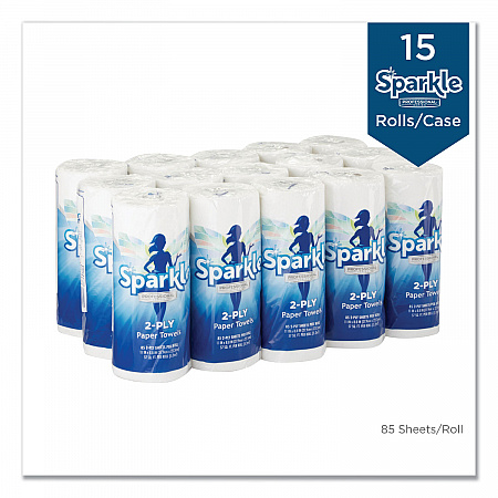 Sparkle ps Premium Perforated Paper Kitchen Towel Roll, 2-Ply, 11 x 8.8, White, 85/Roll, 15 Rolls/Carton (2717714)