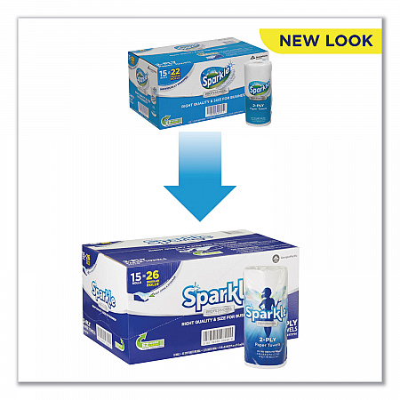 Sparkle ps Premium Perforated Paper Kitchen Towel Roll, 2-Ply, 11 x 8.8, White, 85/Roll, 15 Rolls/Carton (2717714)