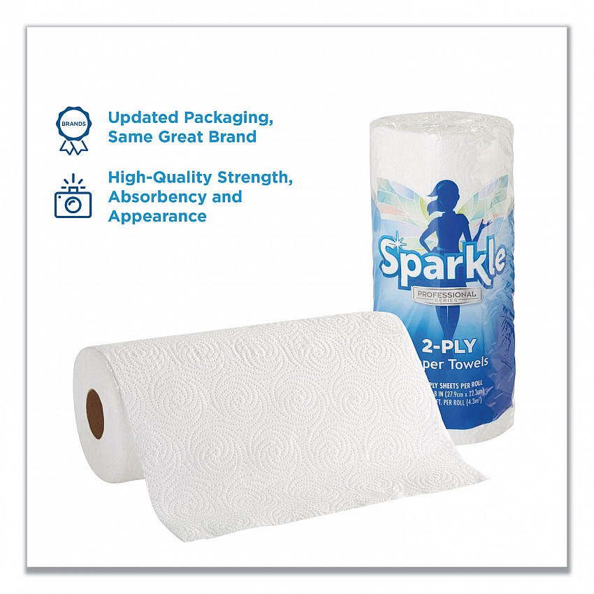 Sparkle ps Premium Perforated Paper Kitchen Towel Roll, 2-Ply, 11 x 8.8, White, 70 Sheets, 30 Rolls/Carton (2717201)