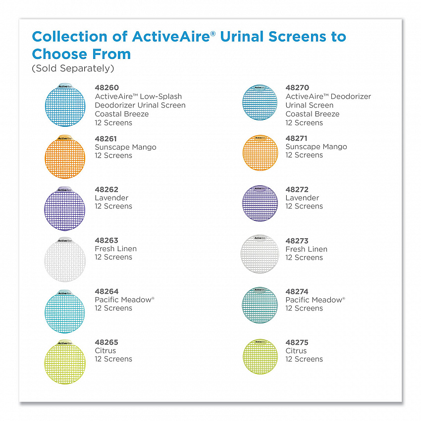 ActiveAire Deodorizer Urinal Screen, Coastal Breeze Scent, Blue, 12/Carton (48270)