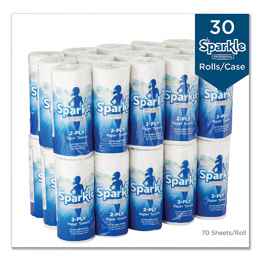 Sparkle ps Premium Perforated Paper Kitchen Towel Roll, 2-Ply, 11 x 8.8, White, 70 Sheets, 30 Rolls/Carton (2717201)