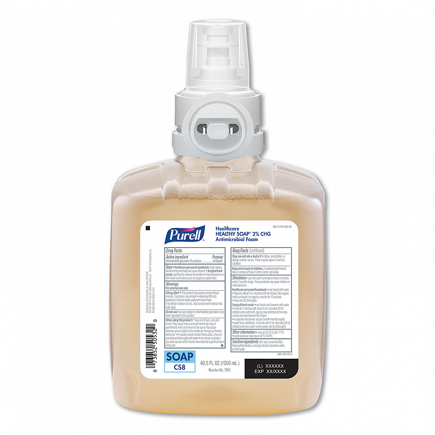Healthy Soap 2.0% CHG Antimicrobial Foam Refill for CS8 Dispensers, Fragrance-Free, 1,200 mL, 2/Carton (788102)