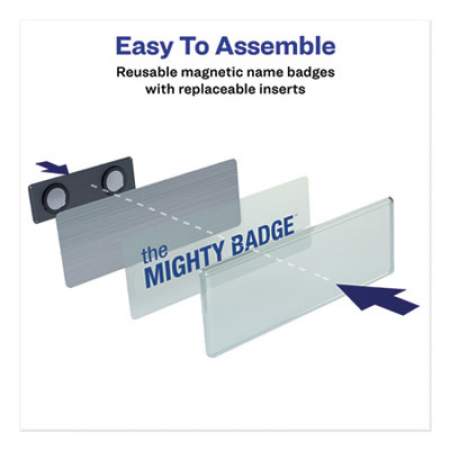 Avery The Mighty Badge Name Badge Holder Kit, Horizontal, 3 x 1, Laser, Silver, 10 Holders/ 80 Inserts (71206)