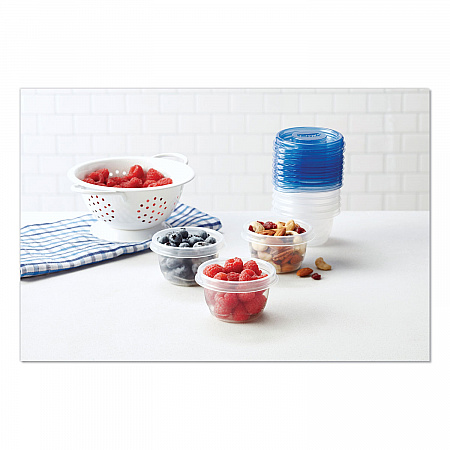 Mini Round Food Storage Containers, 4 oz, Clear/Blue, Plastic, 8/Pack (70240PK)