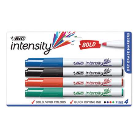 BIC Intensity Bold Pocket-Style Dry Erase Marker, Fine Bullet Tip, Assorted Colors, 4/Pack (DECFP41ASST)