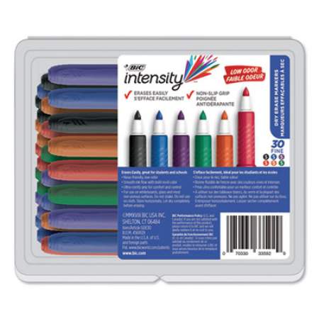 BIC Intensity Low Odor Fine Point Dry Erase Marker Value Pack, Fine Bullet Tip, Assorted Colors, 30/Set (GDE30AST)