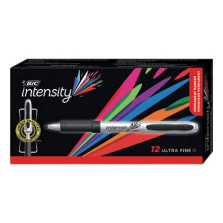 BIC Intensity Ultra Fine Tip Permanent Marker, Extra-Fine Needle Tip, Tuxedo Black, Dozen (GPMU11BK)