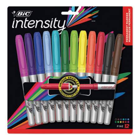 BIC Intensity Fine Tip Permanent Marker, Fine Bullet Tip, Assorted Colors, 12/Set (GPMAP12ASST)