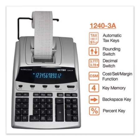 Victor 1240-3A Antimicrobial Printing Calculator, Black/Red Print, 4.5 Lines/Sec