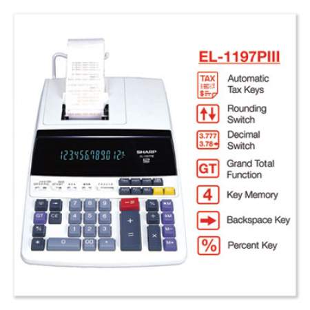 Sharp EL1197PIII Two-Color Printing Desktop Calculator, Black/Red Print, 4.5 Lines/Sec