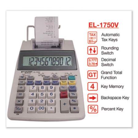 Sharp EL-1750V Two-Color Printing Calculator, Black/Red Print, 2 Lines/Sec