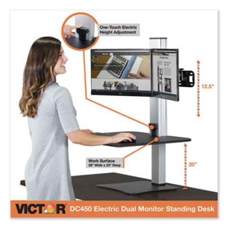 Victor High Rise Electric Dual Monitor Standing Desk Workstation, 28" x 23" x 20.25", Black/Aluminum (DC450)