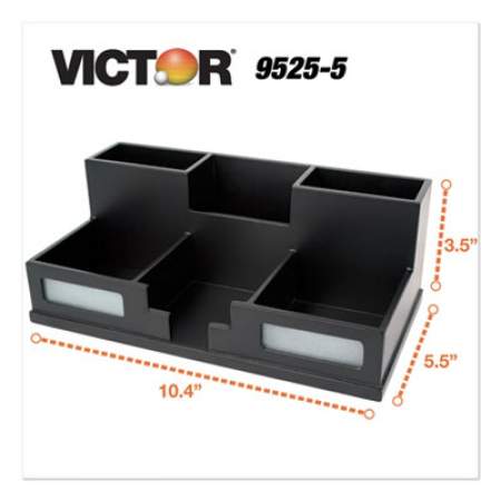 Victor Midnight Black Desk Organizer with Smartphone Holder, 10 1/2 x 5 1/2 x 4, Wood (95255)