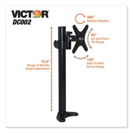 Victor Single/Dual Arm Mount System for 23" Monitors, 180 deg; 225 deg Rotation, 45 deg Tilt, 360 deg Pan, Black, Supports 15 lb (DC002)