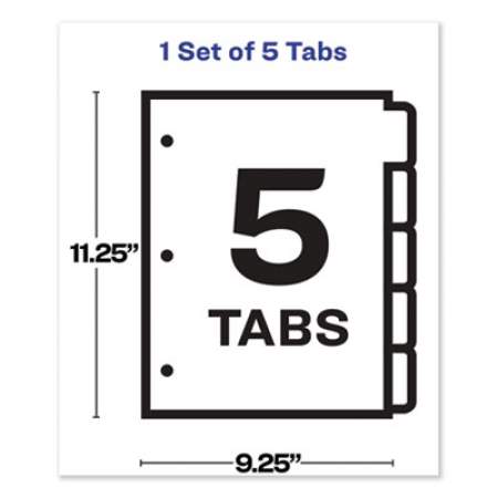 Avery Print and Apply Index Maker Clear Label Sheet Protector Dividers with White Tabs, 5-Tab, 11 x 8.5, White, 1 Set (75500)