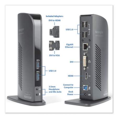 Kensington USB 3.0 Docking Station with DVI/HDMI/VGA Video, 1 DVI and 1 HDMI Out (33972)