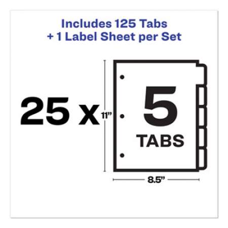 Avery Print and Apply Index Maker Clear Label Dividers, 5 White Tabs, Letter, 25 Sets (11446)