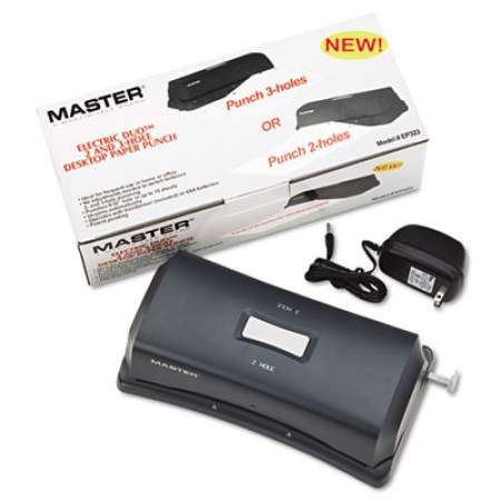 Master 15-Sheet EP323 Electric/Battery Operated Duo Punch, Two- and Three-Hole Fixed Position Sides