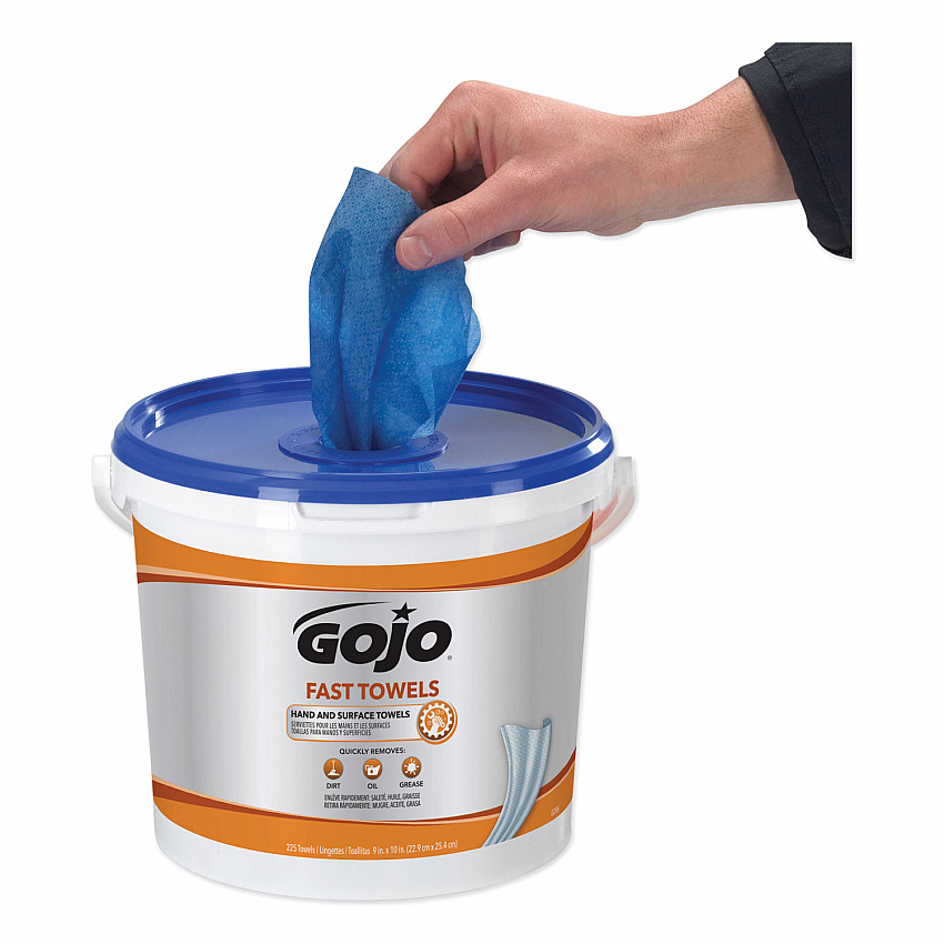 FAST TOWELS Hand Cleaning Towels, 9 x 10, Fresh Citrus, Blue, 225/Bucket, 2 Buckets/Carton (629902CT)