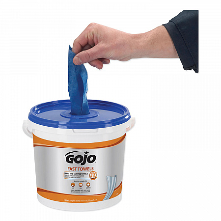 FAST TOWELS Hand Cleaning Towels, 9 x 10, Fresh Citrus, Blue, 130/Bucket, 4 Buckets/Carton (6298)