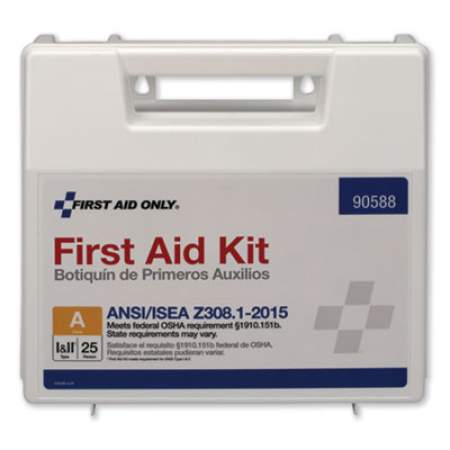 First Aid Only ANSI 2015 Compliant Class A Type I and II First Aid Kit for 25 People, 89 Pieces, Plastic Case (90588)