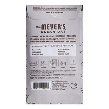 Mrs. Meyer's Clean Day Scent Sachets, Lavender, 0.05 lbs Sachet, 18/Carton (308115)