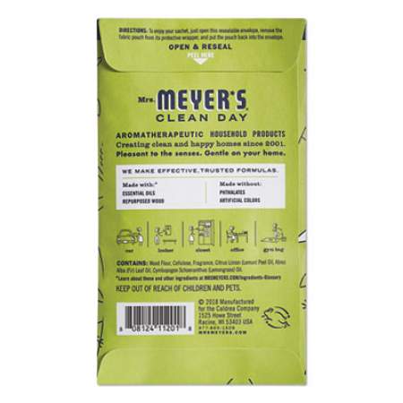 Mrs. Meyer's Clean Day Scent Sachets, Lemon Verbena, 0.05 lbs Sachet, 18/Carton (308114)