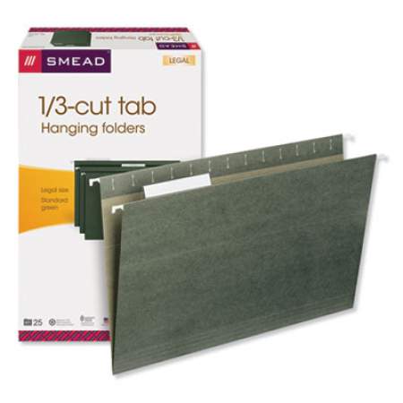 Smead Hanging Folders, Legal Size, 1/3-Cut Tab, Standard Green, 25/Box (64135)