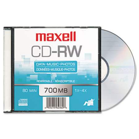 Maxell CD-RW Rewritable Disc, 700 MB/80 min, 4x, Jewel Case, Silver, 10/Pack (630011)