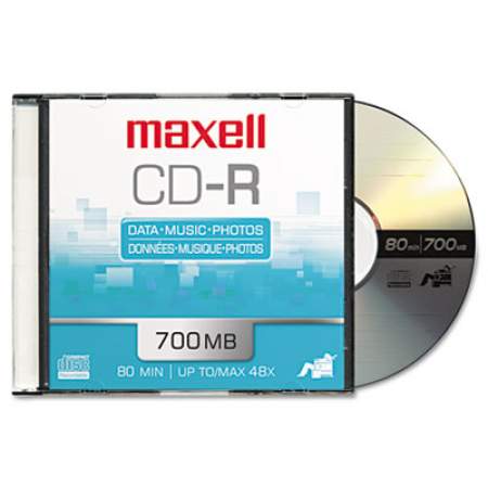Maxell CD-R Recordable Disc, 700 MB/80 min, 48x, Slim Jewel Case, Silver, 10/Pack (648210)