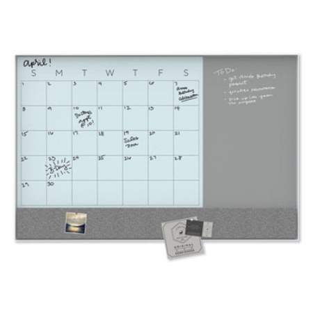 U Brands 3N1 Magnetic Glass Dry Erase Combo Board, 36 x 24, Month View, White Surface and Frame (3197U0001)