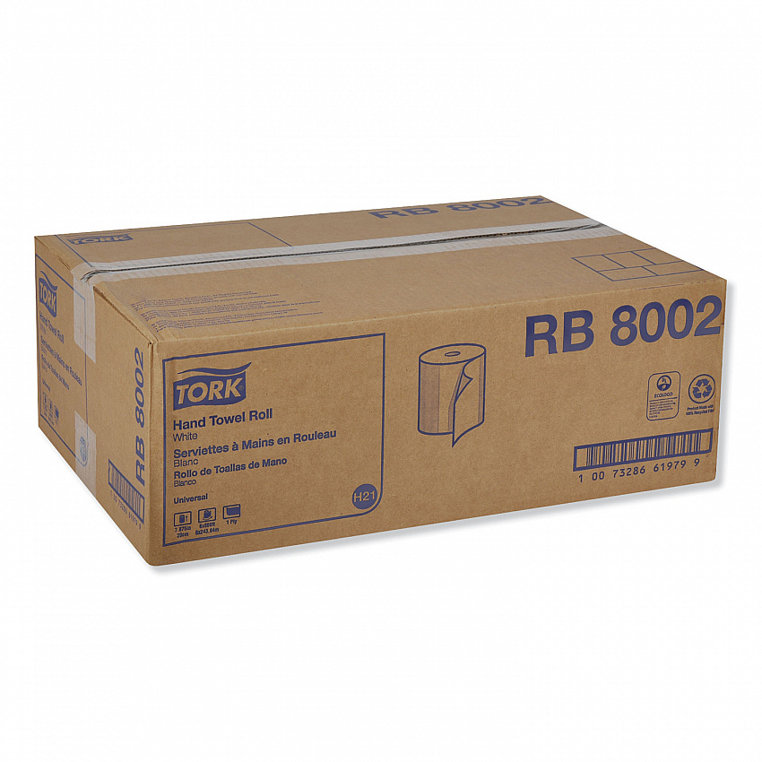 Universal Hand Towel Roll, 1-Ply, 7.88" x 800 ft, White, 6 Rolls/Carton (RB8002)