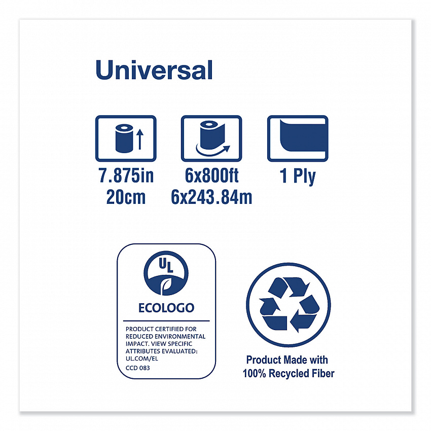 Universal Hardwound Roll Towel, 1-Ply, 7.88" x 800 ft, Natural, 6/Carton (RK800E)